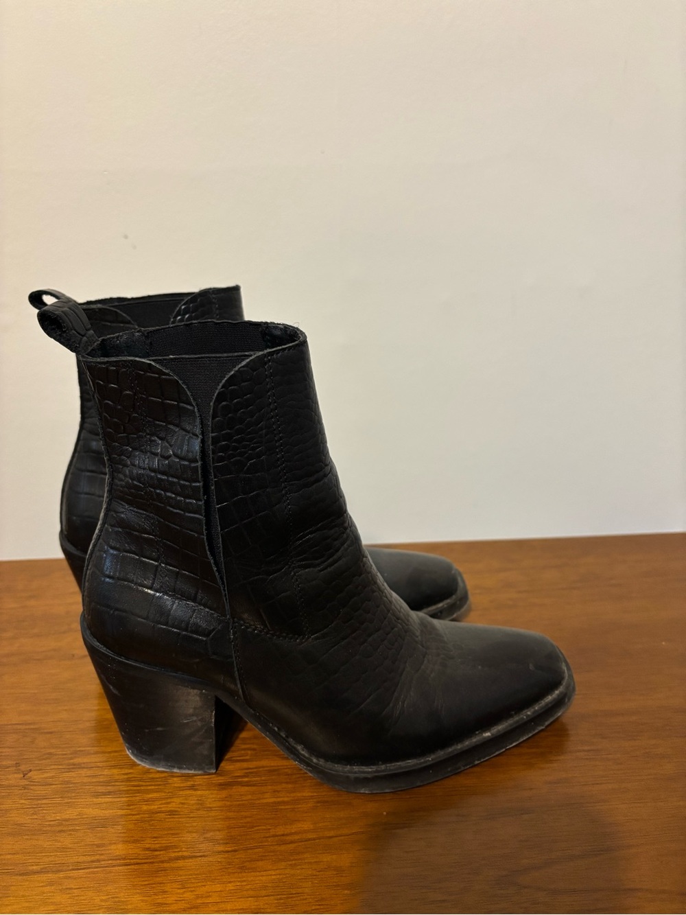 Topshop Black Croc-Embossed ankle cowboy boot